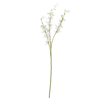 Plain front-on product shot of the white artificial cymbidium floral stem.