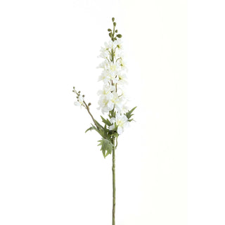 Plain studio shot of the artificial white delphinium stem standing vertically.