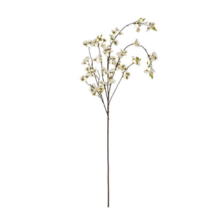 Full length view of the artificial white Japanese blossom stem on a white background.