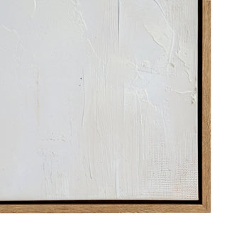 Detail shot of the canvas texture and the light wood frame edge.