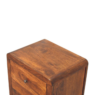 Detail shot showing the rich grain of the wooden top surface and the smooth, rounded corner profile.