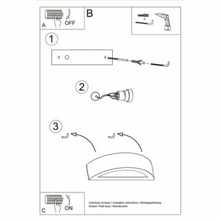 Line drawing illustrating the mounting and wiring steps for the ceramic wall light fixture.