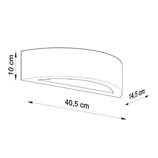 Diagram showing the dimensions of the Atena wall light: 40.5 cm long, 10 cm high, 14.5 cm deep.