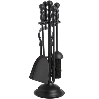 Full view of the black companion set showing the Duchess top handles and tiered base.