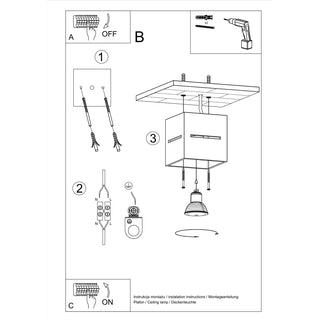 Technical diagram detailing the installation process of the ceiling light, including electrical wiring and mounting.