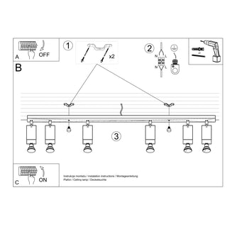 Technical diagram illustrating the mounting and wiring instructions for the MERIDA ceiling lamp.