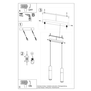 Installation instructions diagram detailing how to mount the ceiling bracket and connect the wiring.