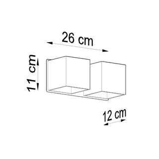 Dimensional diagram of the black wall lamp showing width (26 cm), height (11 cm), and depth (12 cm).