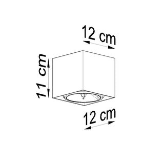 Technical line drawing showing the white square lamp fixture with dimensions 11 cm by 12 cm.