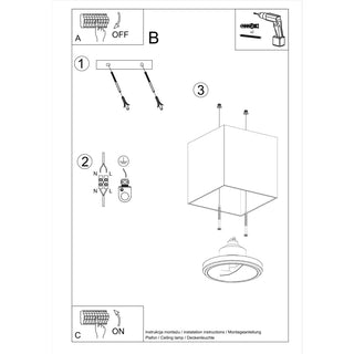 Installation instructions diagram for the square white ceiling light fixture.