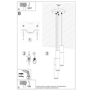 Line drawing showing steps for mounting the ceiling rose bracket and connecting the electrical wiring.