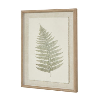 Framed botanical print shown at an angle, revealing the textured fabric mount and beaded frame edge.