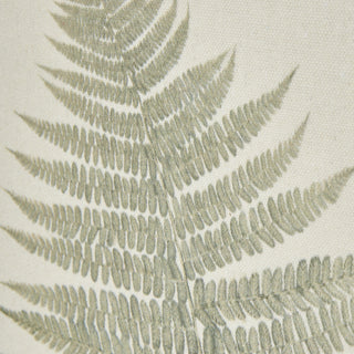 Close-up detail of the grey-green bracken fern illustration printed onto the textured, off-white fabric background.