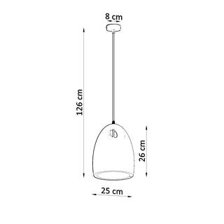 Diagram illustrating the dimensions of the Bukano pendant light fixture.
