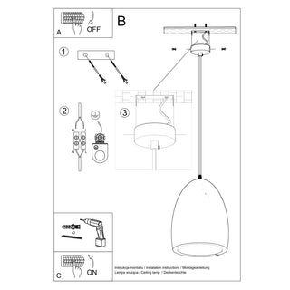 Technical diagram showing the step-by-step installation instructions for the Bukano pendant light fixture.