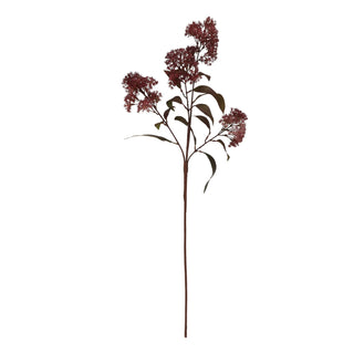 Full product view of the artificial burgundy smokebush stem isolated against a white background.