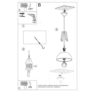 Diagram showing the steps for installing the CASCO pendant lamp, including wiring and mounting.