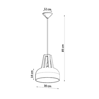 Line drawing showing the CASCO pendant lamp dimensions: 85 cm total height, 30 cm shade diameter, and 14 cm shade height.