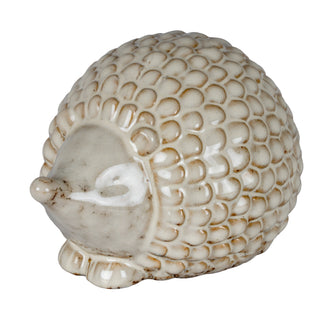 Large ceramic hedgehog decoration with textured quills and a mottled cream and brown glaze.
