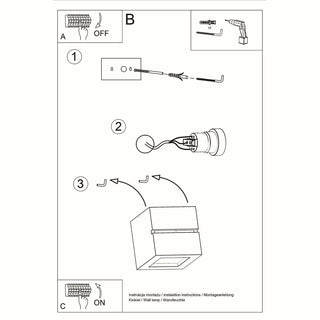 Line drawing showing the installation instructions for the ceramic wall lamp.