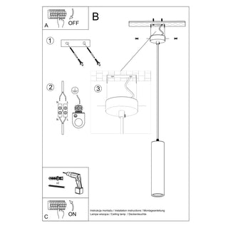 Black and white installation instructions diagram for the cylindrical ceramic pendant light fixture.