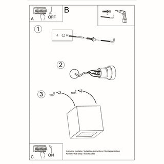 Technical diagram illustrating the step-by-step process for mounting the wall light fixture.