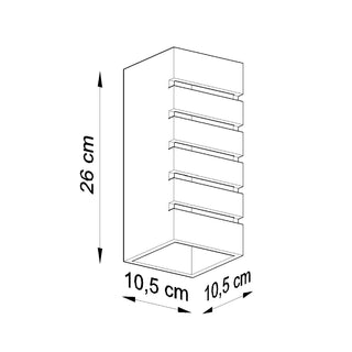 Technical line drawing of the wall lamp showing dimensions: 26 cm high, 10.5 cm wide, and 10.5 cm deep.