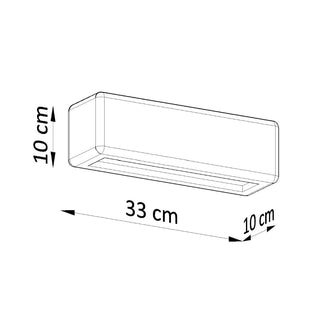 Technical line drawing showing the lamp dimensions: 33 centimetres long, 10 centimetres high, and 10 centimetres deep.