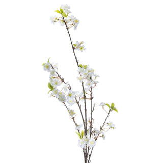 Artificial cherry blossom spray shown vertically against a plain white studio background.