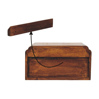 Chestnut bedside unit shown with the separate wooden mounting strip used for wall installation.