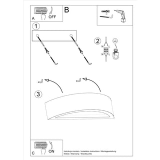 Installation instructions diagram detailing how to mount and wire the arched concrete wall light.