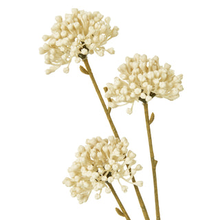 Cream artificial allium spray close-up showing the texture of the three spherical flower heads.