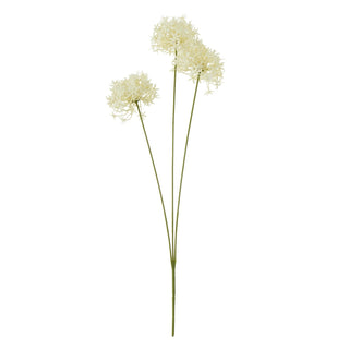 Cream artificial allium spray featuring three spherical flower heads on long green stems.