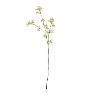 Single artificial cream gypsophila spray with small white flowers, full length view.