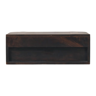 Front view of the dark wood drawer box structure, showing the deep brown finish.