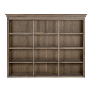 Dresser top unit in light grey wood, highlighting the detailed wood grain and top moulding.