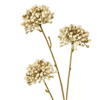 Close detail of the artificial allium flower heads showing the texture of the small, clustered buds.