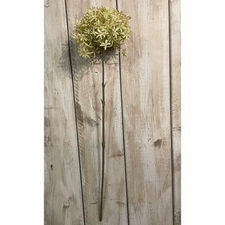 Full length view of the artificial allium stem, showing the dense spherical head and the textured green stem.