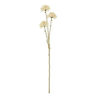A single artificial cream allium spray with three spherical flower heads on a long brown stem.