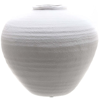 Plain front-on shot of the large matt white ceramic vase with a textured, ridged surface.