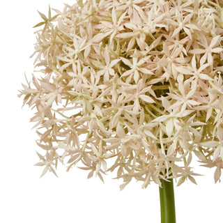 Close-up showing the spherical head of the artificial allium, composed of many pale pink star-like florets.