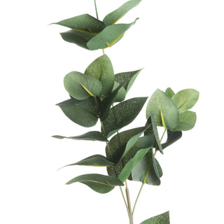 Close-up detail of the artificial eucalyptus leaves showing the speckled texture and matte finish.