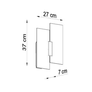 Technical line drawing showing the wall lamp dimensions: 37 cm high, 27 cm wide, and 7 cm deep.
