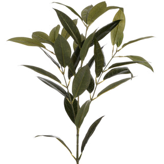Artificial bay leaf spray with multiple branches and varied green leaves shown against a plain white backdrop.