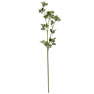 Plain front-on studio shot of the single artificial cow parsley stem on a white background.