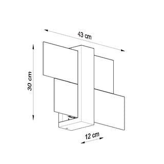 Technical drawing showing the dimensions of the wall lamp: 30 cm high, 43 cm wide, and 12 cm deep.