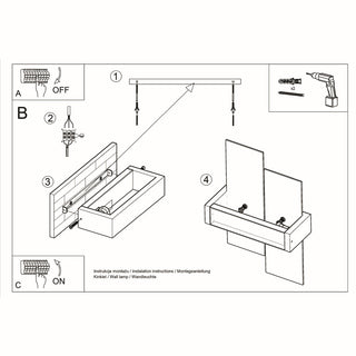 Technical line drawing showing the four steps for installing the Feniks wall light and connecting the wiring.