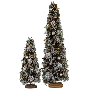 Comparison shot showing the medium frosted tree next to a smaller version on a white background.