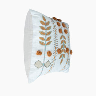 Lucidora - Gianna Rustic Embroidered Cotton Cushion - Feather - Cushions