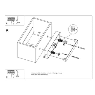 Exploded technical diagram illustrating the installation steps for the wall lamp casing and mounting bracket.
